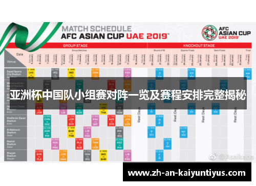 亚洲杯中国队小组赛对阵一览及赛程安排完整揭秘